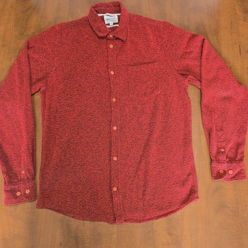 Norse Projects Anton Texture Bouclé Knit Long Sleeve Shirt in Red Melange M